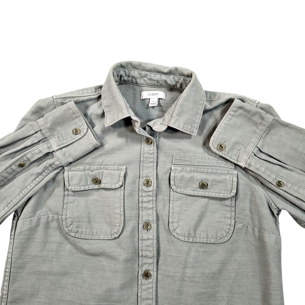 J Crew Shirt Womens 2 Green Utility Button Up Roll Tab Long Sleeve Top Casual